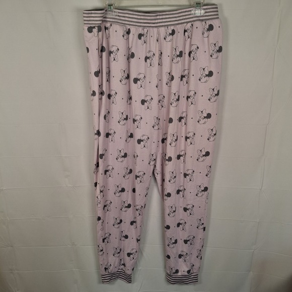 Disney Pajama Outfit Pink Gray XL Minnie Mouse Top & Jogger Pants Stretch - Picture 6 of 13
